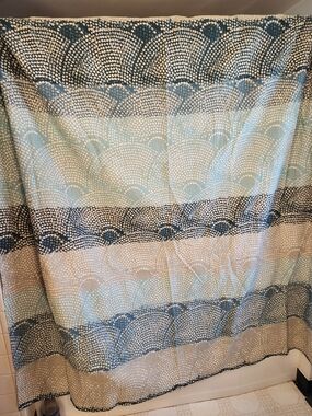 100% Cotton Threshold Teal and Cream Dot-Stripe Shower Curtain